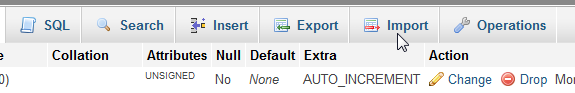 phpMyAdmin IMPORT