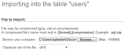 phpMyAdmin IMPORT